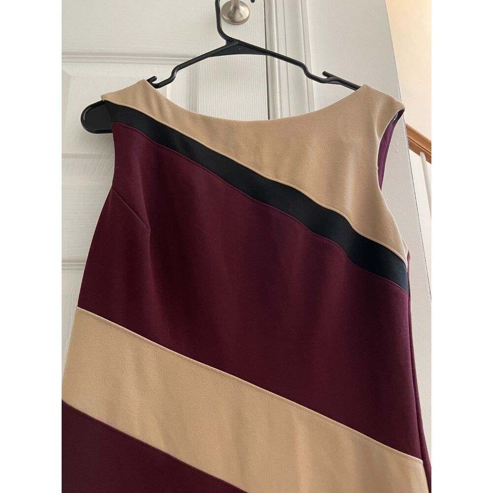 Connected Apparel Colorblock Sheath Dress Burgundy Beige Sleeveless Size 8 - Picture 3 of 5